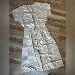 MNG Casual Women’s Dress Medium Linen Cotton Gingham Button Short Sleeve